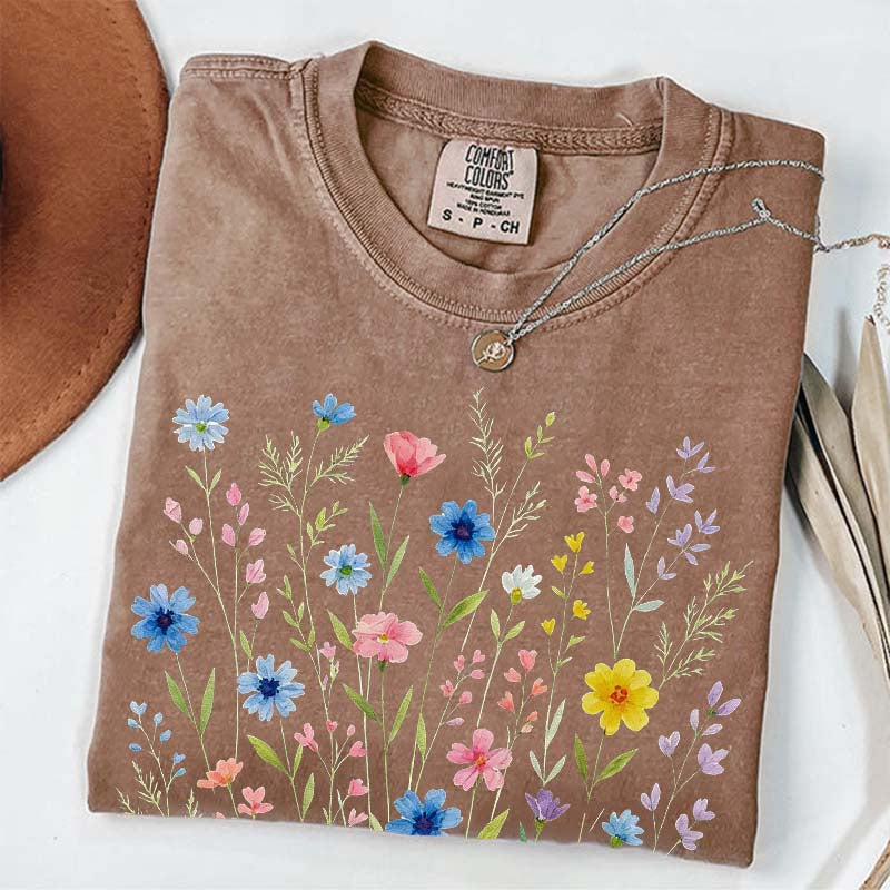 Wildflowers Vintage Blue Style T-Shirt