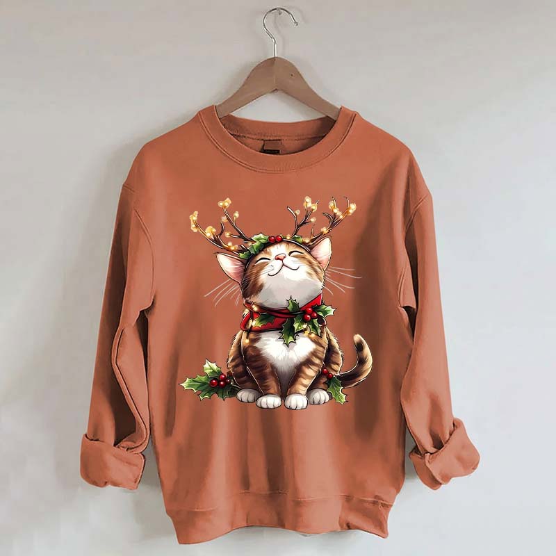 Trendy Sassy Retro Girl Christmas Cat Mom Sweatshirt