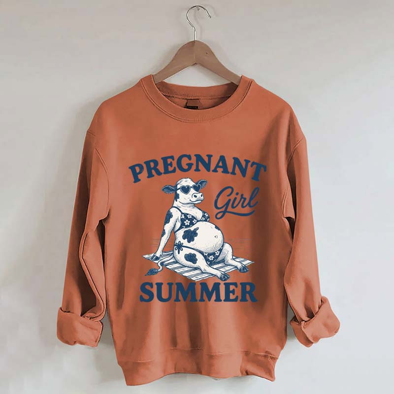 Pregnant Girl Summer Cow Sweatshirt