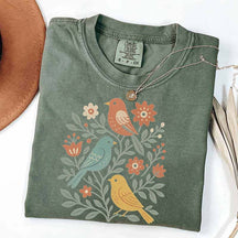 Boho Cottagecore Birds and Flowers T-Shirt