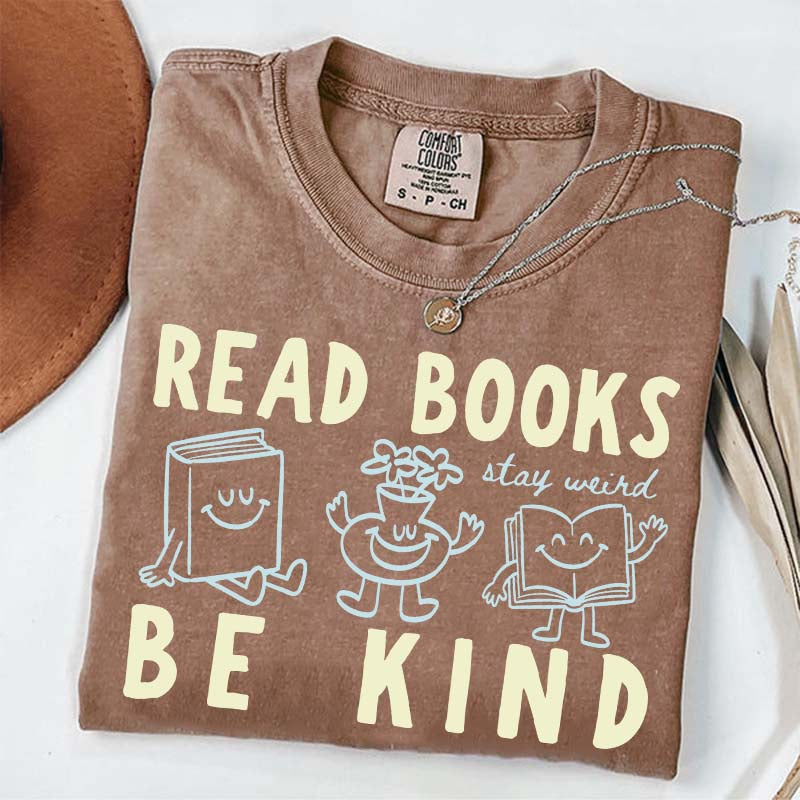 Read Books Be Kind Stay Weird Retro Doodle T-Shirt