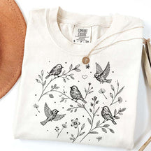 Boho Botanical Birds Sparrow T-Shirt
