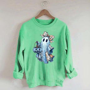 Retro Halloween Blue Denim Ghost Sweatshirt