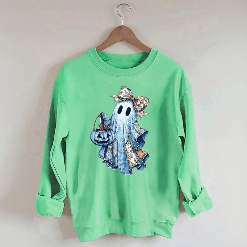 Retro Halloween Blue Denim Ghost Sweatshirt