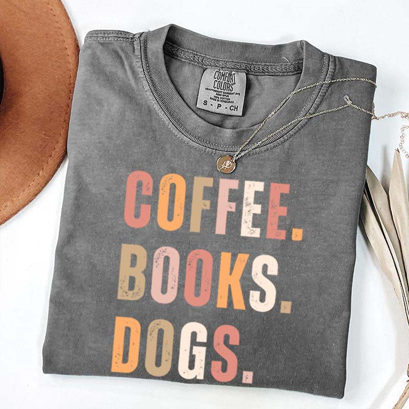 Coffee Books Dogs T-Shirt