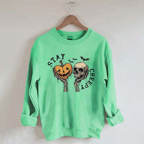 Stay Creepy With Pumpkin And Skull Sweatshirt