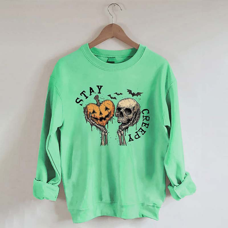 Stay Creepy With Pumpkin And Skull Sweatshirt