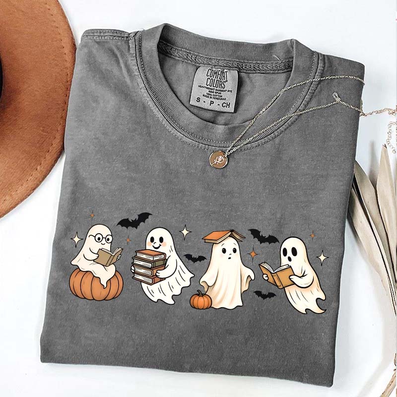 Trendy Halloween Ghosts Reading T-Shirt