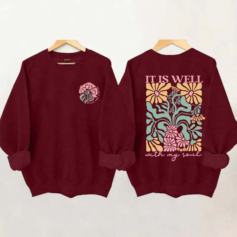 It is Well  Floral Boho Bible Verse Top Sweatshirt