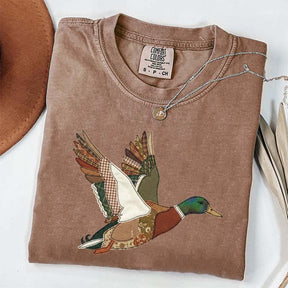 Faux Patchwork Mallard Duck Hunting Printed T-Shirt