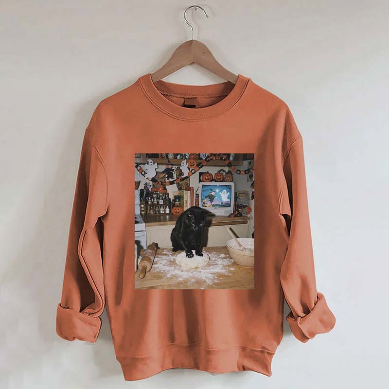 Halloween Black Cat Ghost Sweatshirt