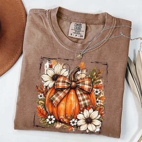Pumpkin Bow Fall Graphic Floral T-Shirt