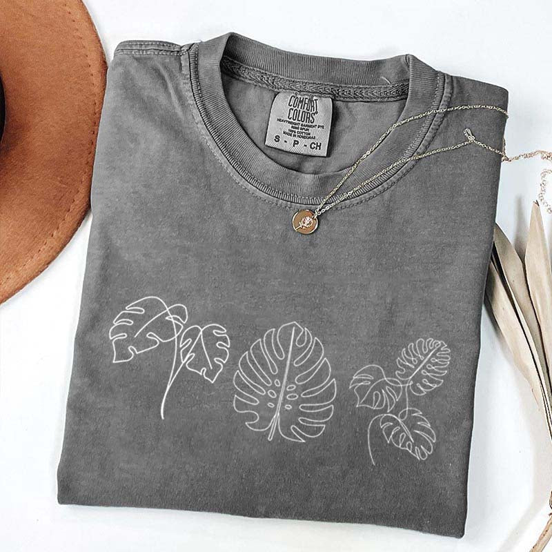 Line Art Flower Leaves T-Shirt
