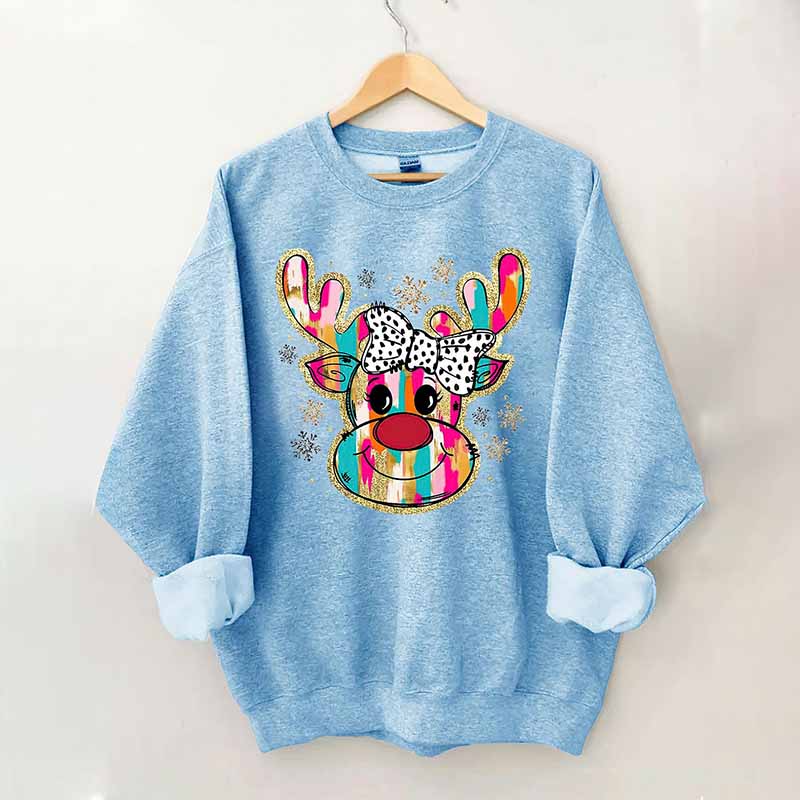 Colorful Glitter Christmas Reindeer Sweatshirt