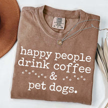 Cute Paw Happy People Draink Coffee Pet Dogs T-Shirt