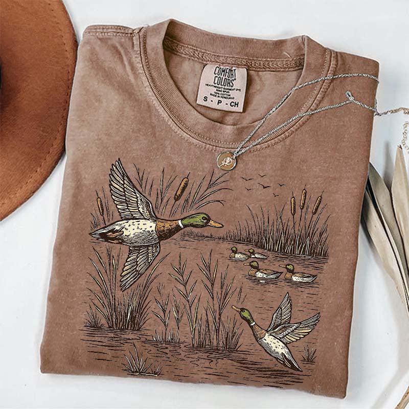 Retro Flying Mallard Duck T-Shirt