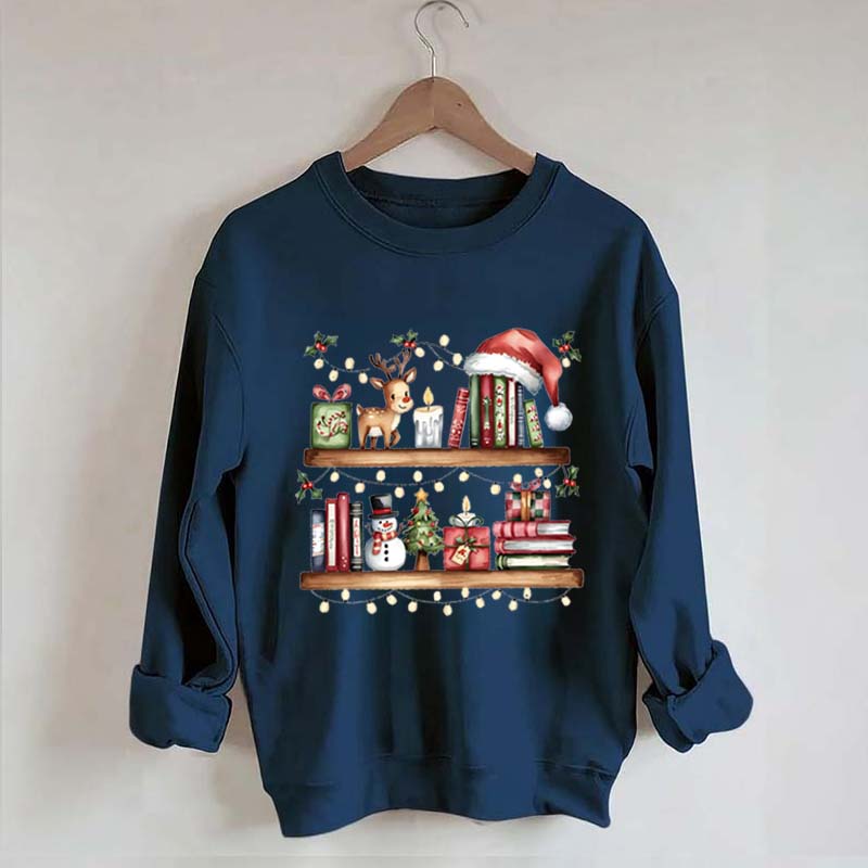 Christmas Bookshelf Book Lover Club Sweatshirt