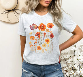 Orange Pressed Wildflowers Boho Flower Sweatshirt