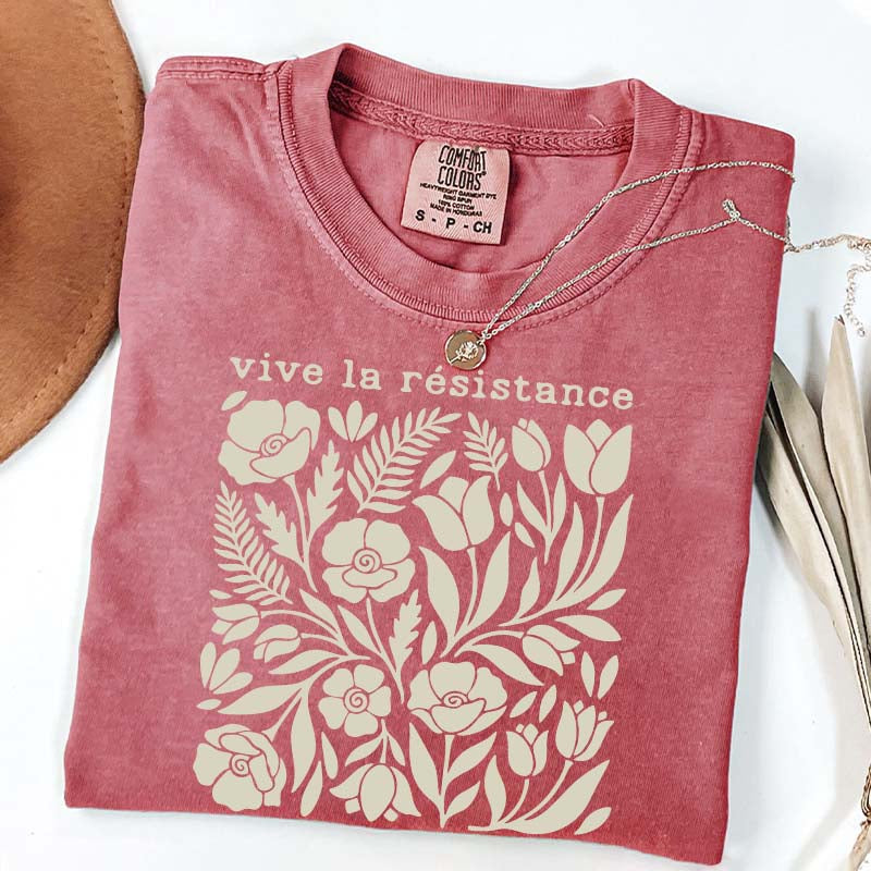 Vive La Resistance Floral Pattern Resist T-Shirt