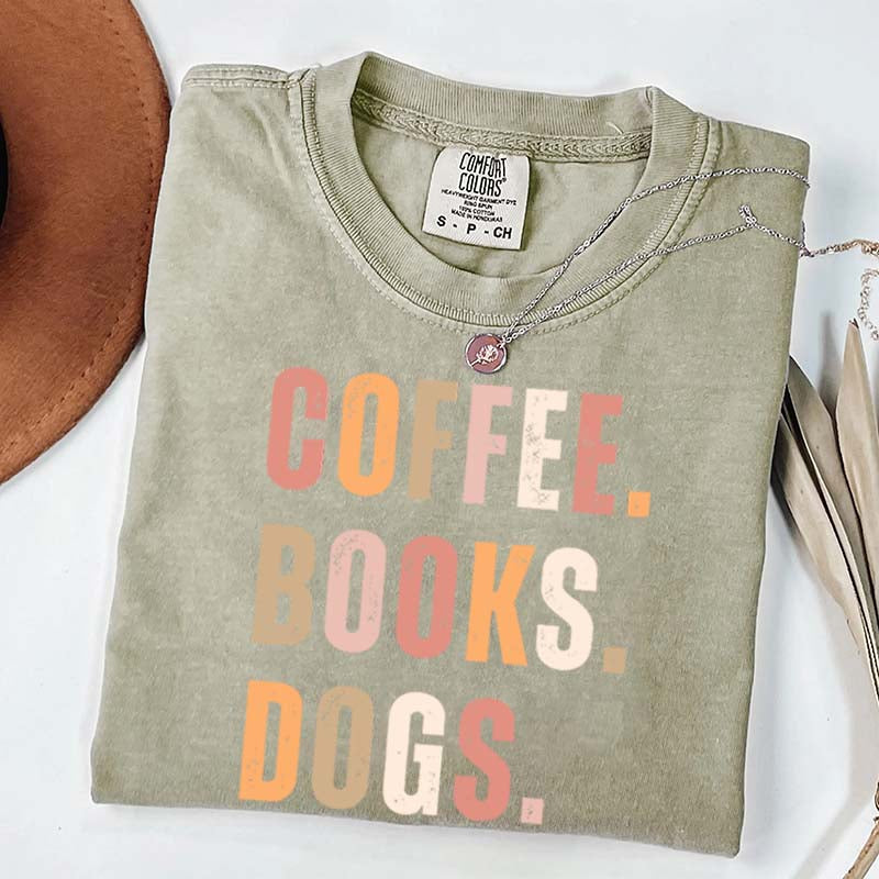 Coffee Books Dogs T-Shirt