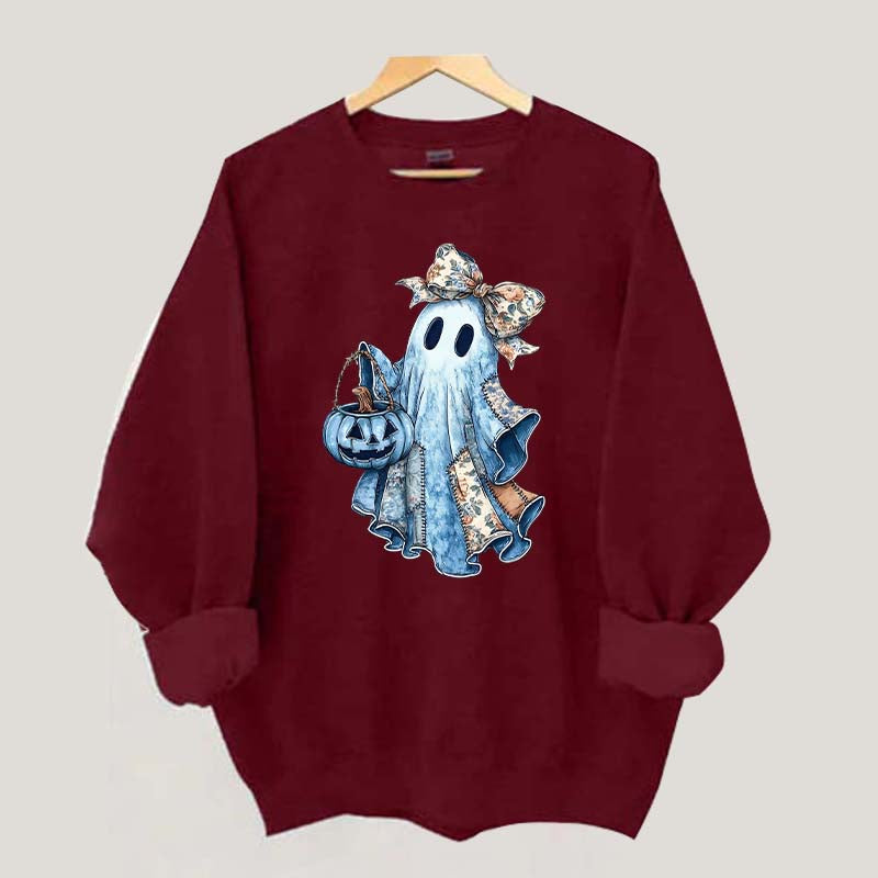Retro Halloween Blue Denim Ghost Sweatshirt