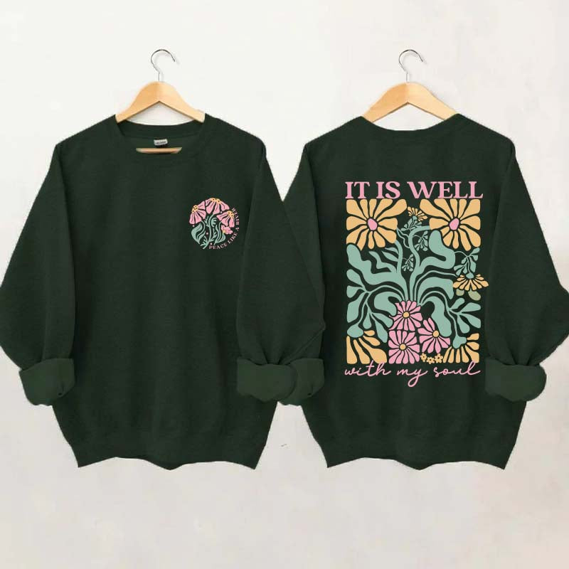 It is Well  Floral Boho Bible Verse Top Sweatshirt