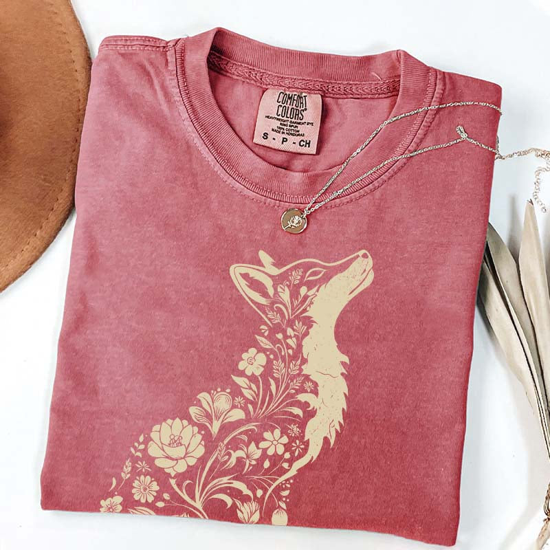Retro Floral Fox Woodland Animal T-Shirt