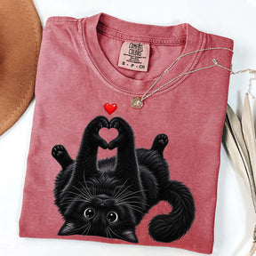 Cute Black Cat Heart Paws T-Shirt