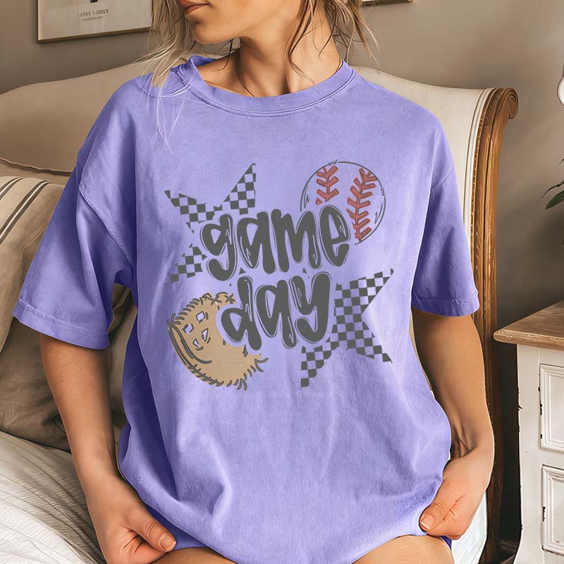 Checkered Star Sports Baseball Game Day T-Shirt