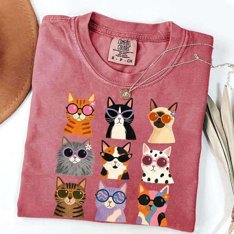 Retro Cool Cats Sunglasses T-Shirt
