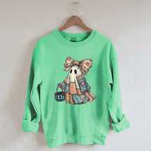 Retro Halloween Blue Denim Ghost Sweatshirt