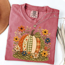 Faux Patchwork Floral Pumpkin T-Shirt
