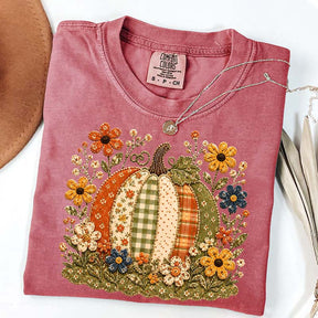 Faux Patchwork Floral Pumpkin T-Shirt