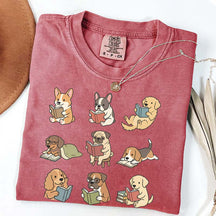 Cute Dogs with Books Animal Graphic T-Shirt