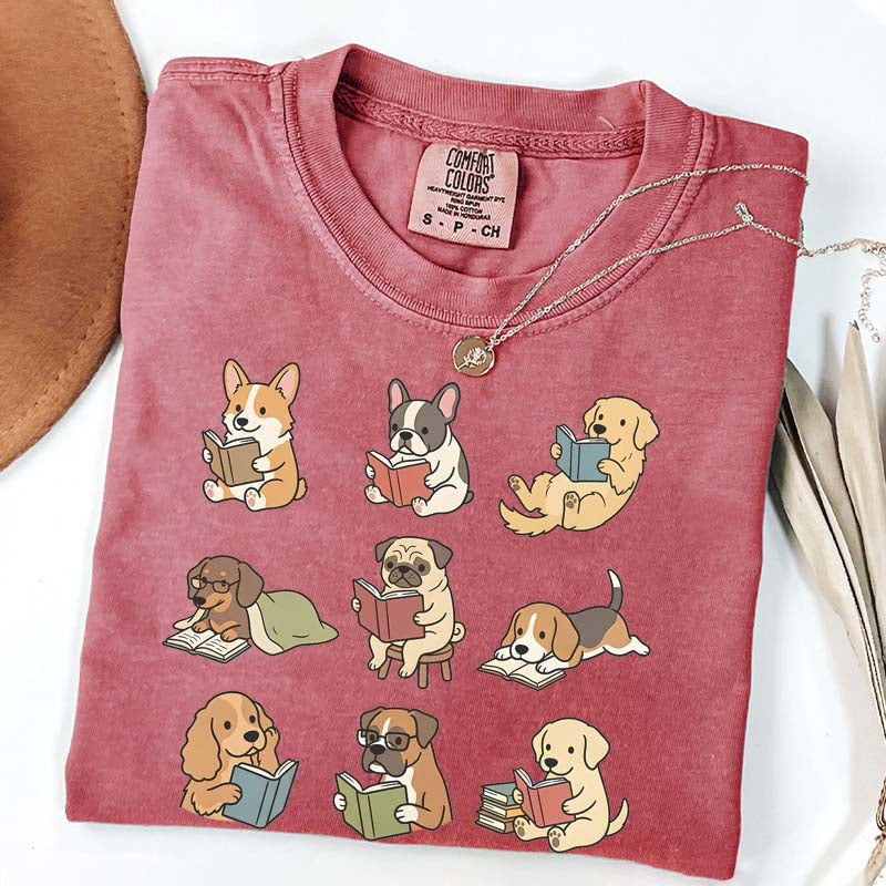 Cute Dogs with Books Animal Graphic T-Shirt