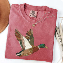 Faux Patchwork Mallard Duck Hunting Printed T-Shirt