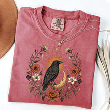 Retro Sun Crow Gothic Raven Celestial Moon Floral T-Shirt