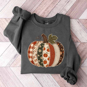 Faux Patchwork Fall Pumpkin Printed Sweatshirt