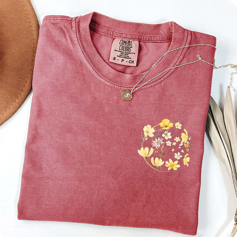 Pocket Pressed Flowers Block Print Floral T-Shirt