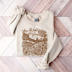 He Restores My Soul Psalm Floral Vintage Sweatshirt