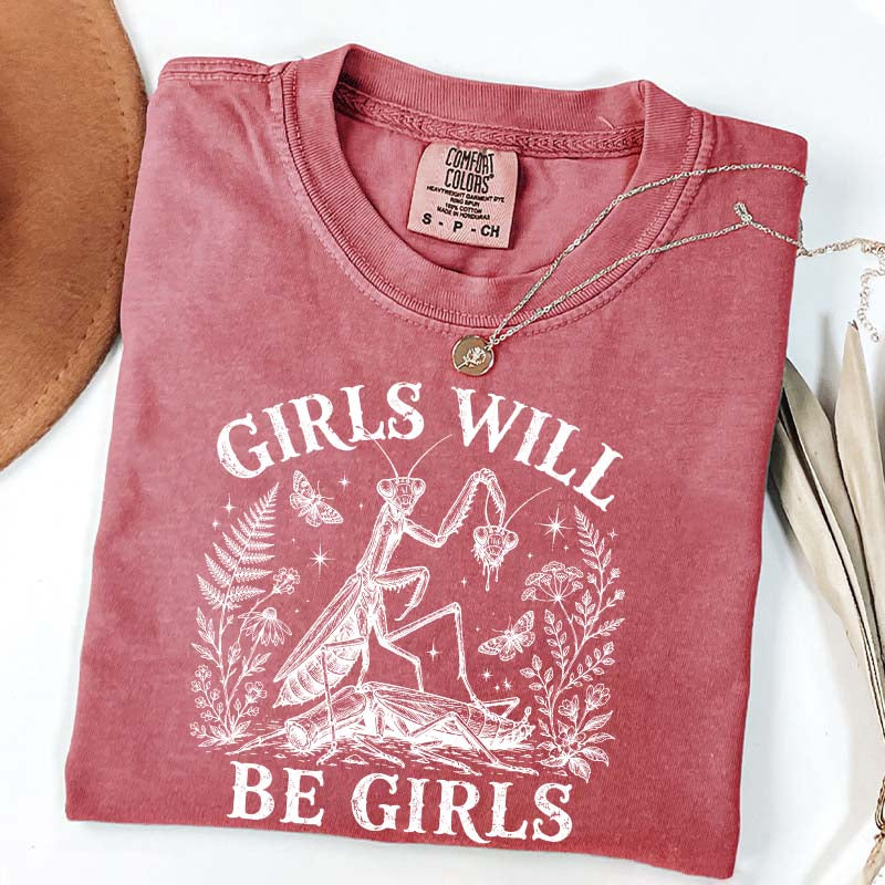 Girls Will Be Girls Praying Mantis Botanical T-Shirt