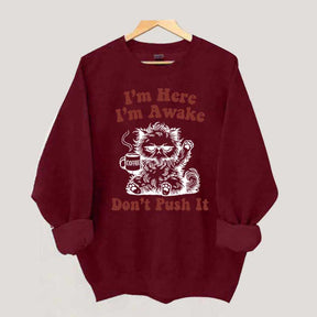 I'm Here I'm Awake Don't Push It Cat Sweatshirt