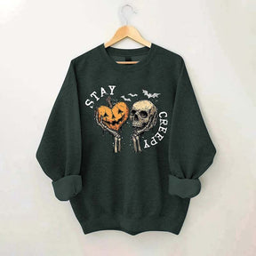 Stay Creepy With Pumpkin And Skull Sweatshirt
