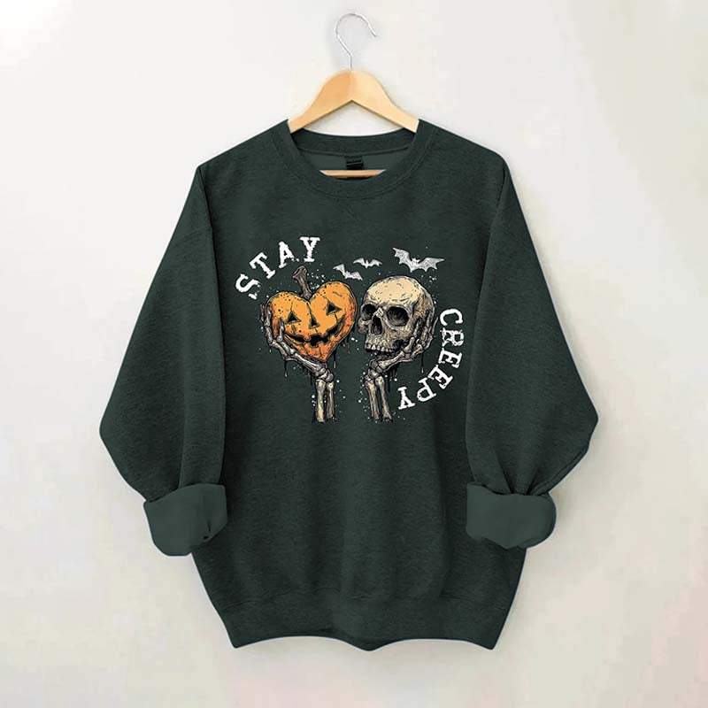Stay Creepy With Pumpkin And Skull Sweatshirt