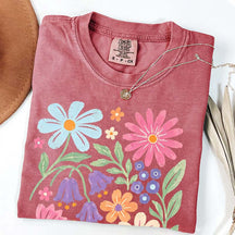Retro Floral Vintage Folk Art Flower Boho Pink Flowers T-Shirt