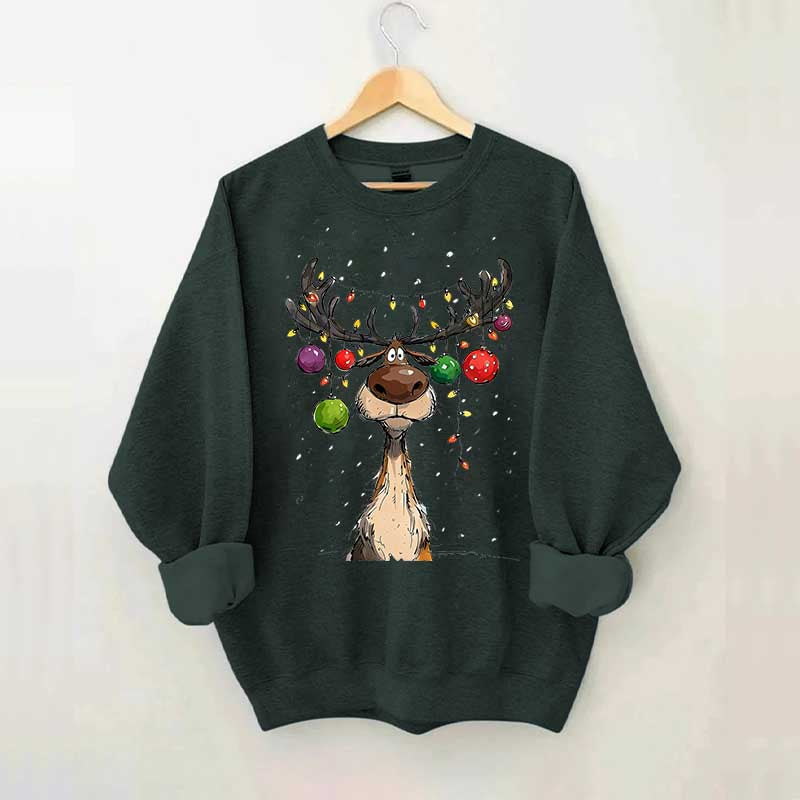 Vintage Reindeer Christmas Light Xmas Sweatshirt