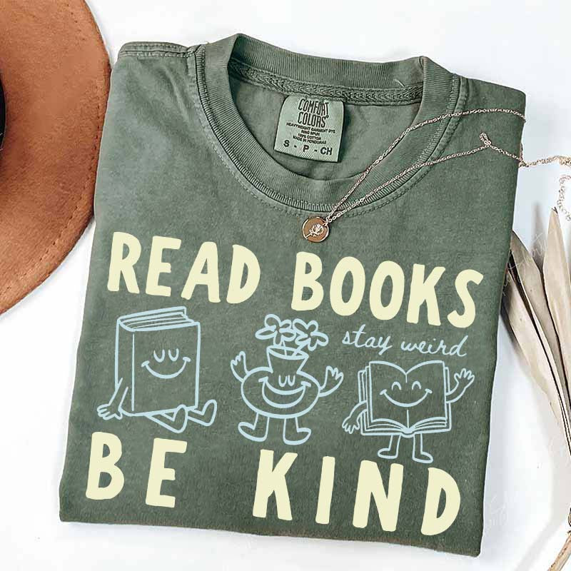 Read Books Be Kind Stay Weird Retro Doodle T-Shirt