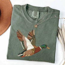 Faux Patchwork Mallard Duck Hunting Printed T-Shirt