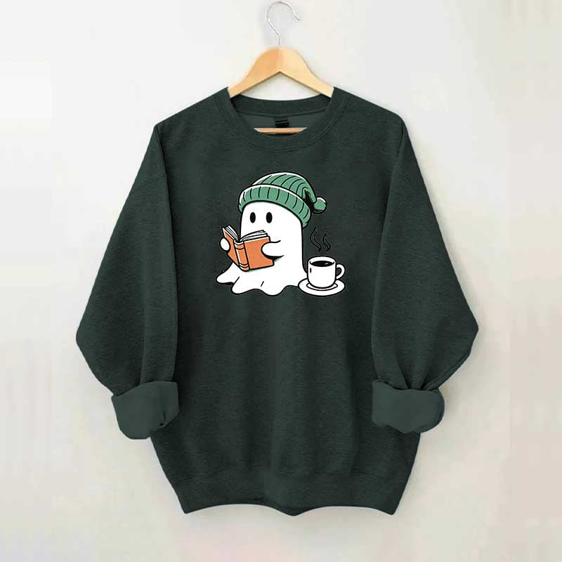 Winter Ghost Reading Book Coffee Sweatshirt