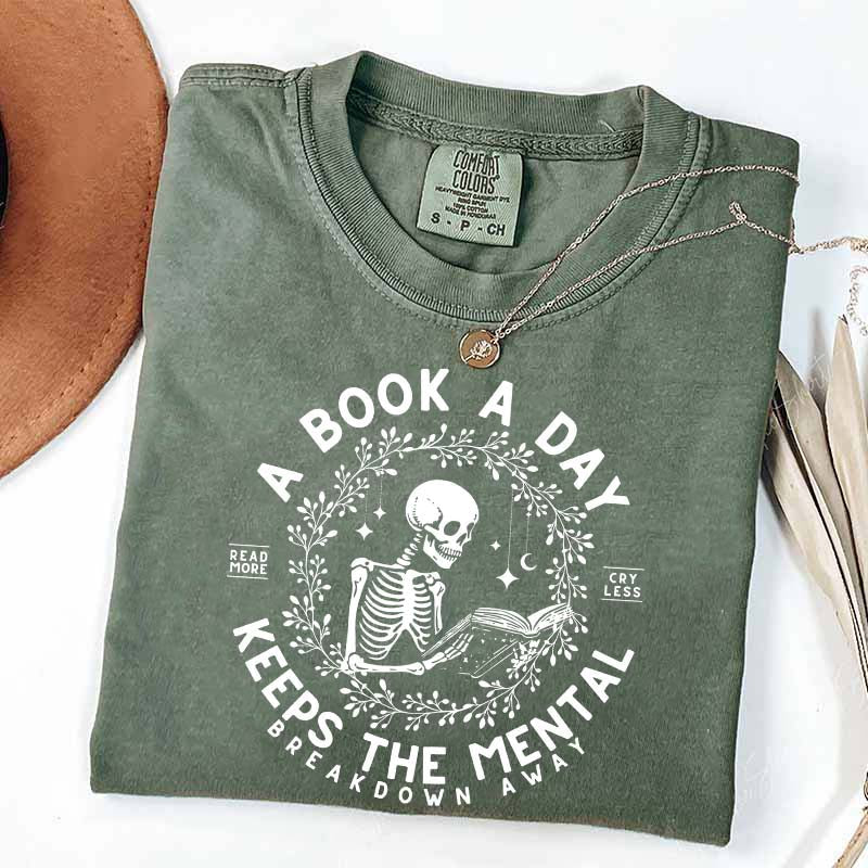 A Book a Day Skeleton Floral T-Shirt